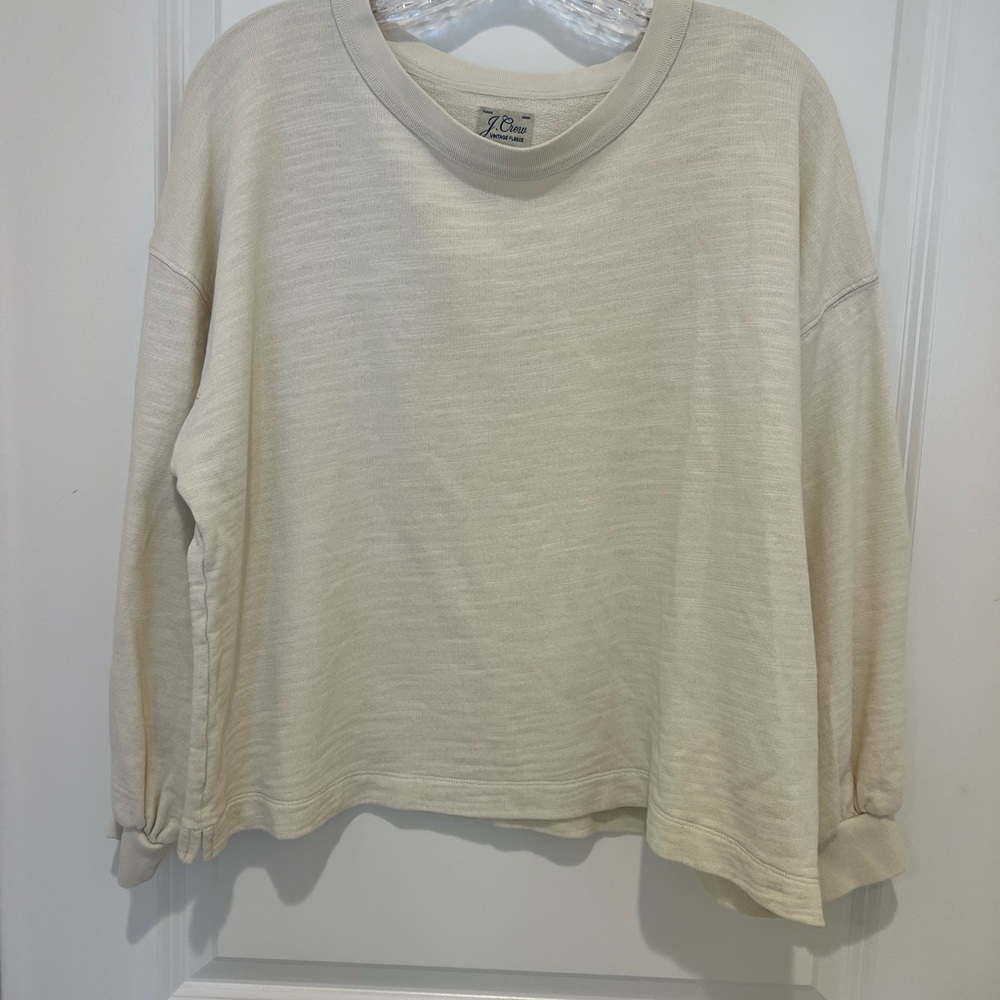 J. Crew Vintage Fleece Cream Sweater Re-imaged trendy boho natural chic Sz M